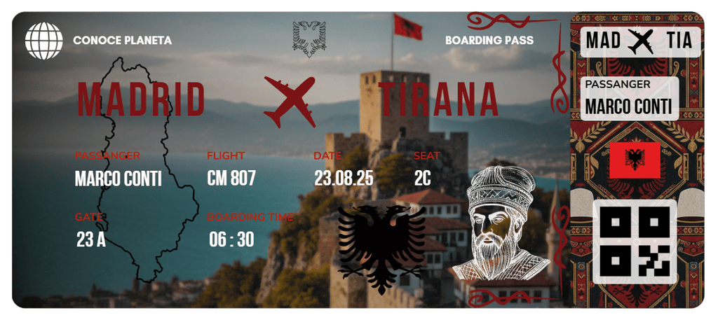 Boarding Pass con Diseño Albania - Conoce el Planeta