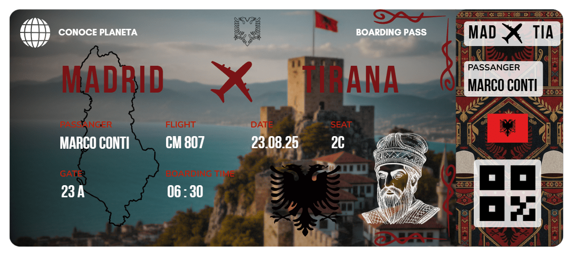 Boarding Pass con Diseño Albania - Conoce el Planeta