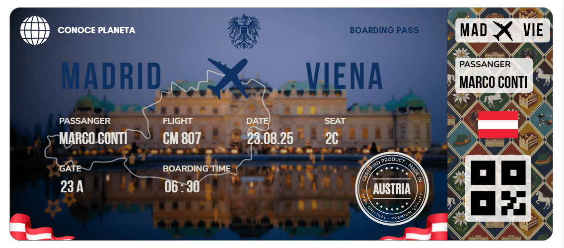 Boarding Pass con Diseño de Austria - Conoce el Planeta