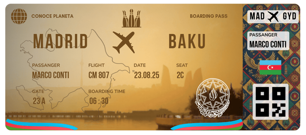 Boarding Pass con Diseño de Azerbaiyán - Conoce el Planeta