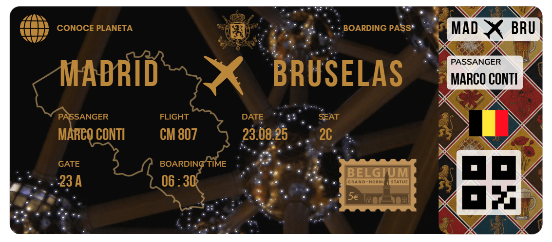 Boarding Pass con Diseño de Bélgica - Conoce el Planeta