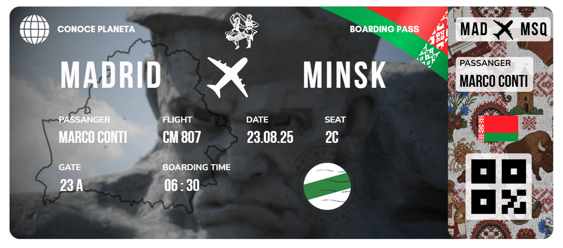 Boarding Pass con Diseño de Bielorrusia - Conoce el Planeta