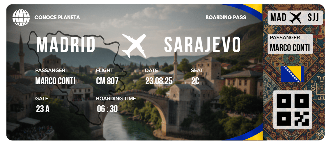 Boarding Pass con Diseño de Bosnia y Herzegovina - Conoce el Planeta