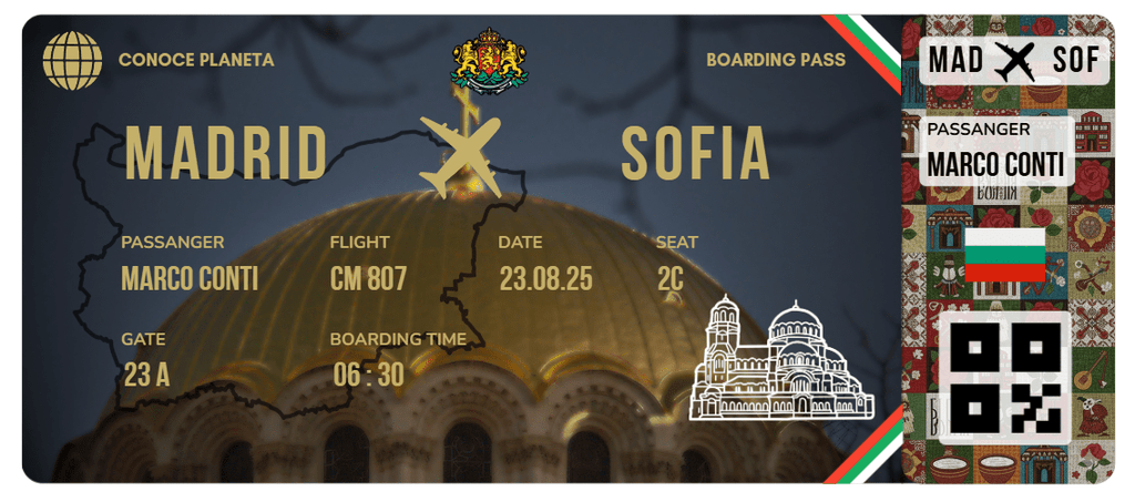 Boarding Pass con Diseño de Bulgaria - Conoce el Planeta