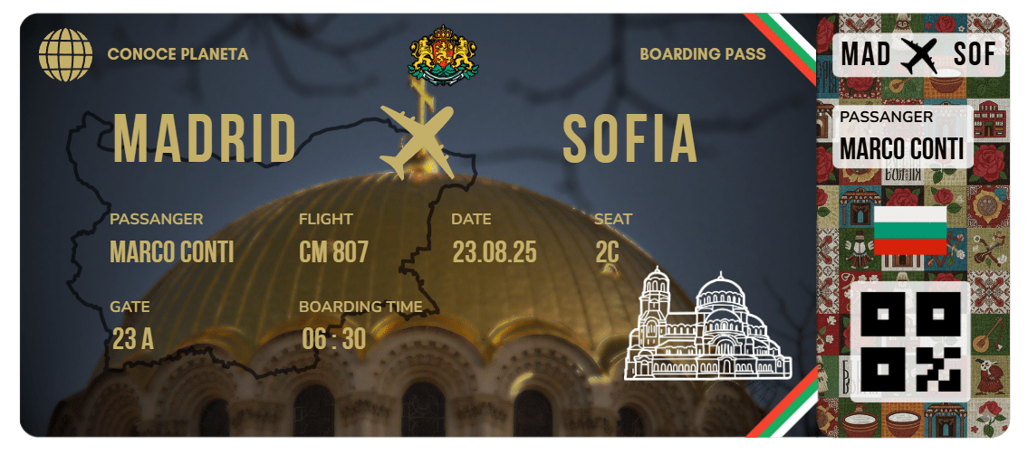 Boarding Pass con Diseño de Bulgaria - Conoce el Planeta