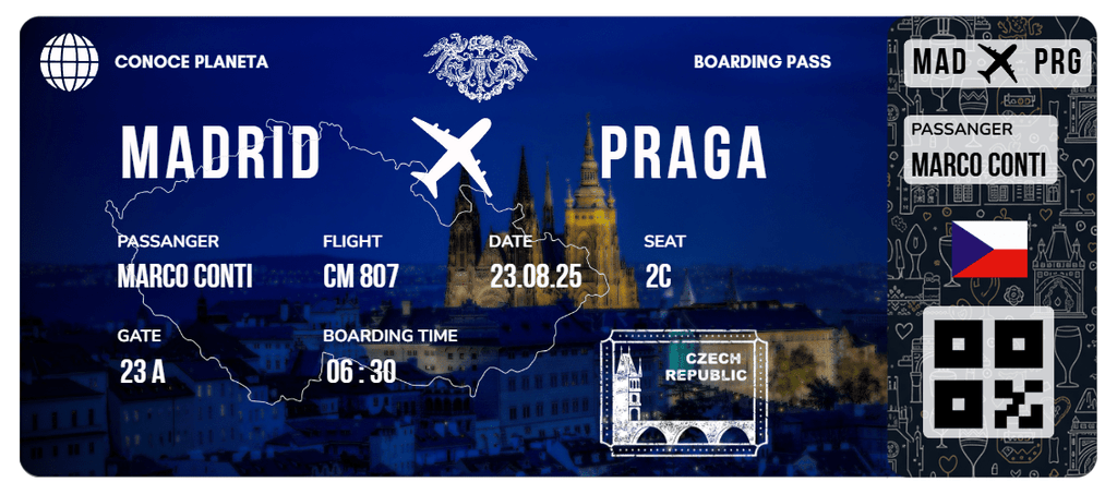 Boarding Pass con Diseño de Chequia - Conoce el Planeta