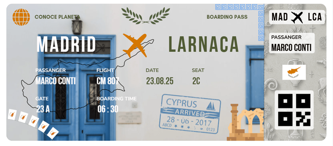 Boarding Pass con Diseño de Chipre - Conoce el Planeta