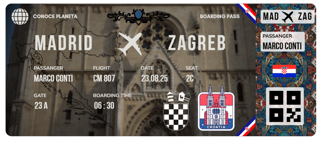 Boarding Pass con Diseño de Croacia - Conoce el Planeta