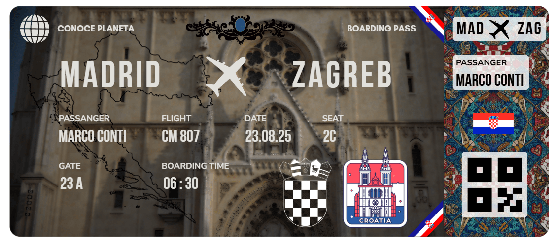 Boarding Pass con Diseño de Croacia - Conoce el Planeta