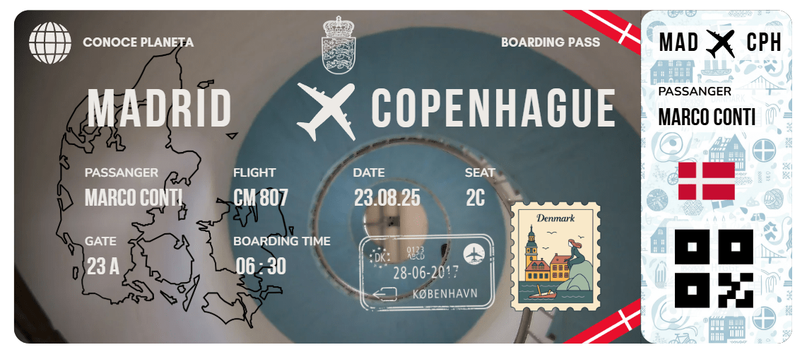 Boarding Pass con Diseño de Dinamarca - Conoce el Planeta