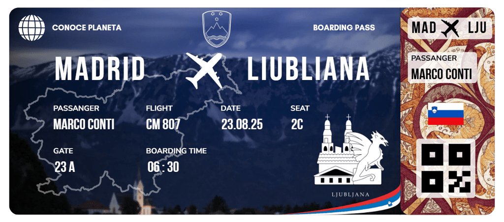 Boarding Pass con Diseño de Eslovenia - Conoce el Planeta