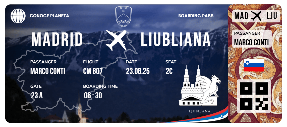 Boarding Pass con Diseño de Eslovenia - Conoce el Planeta