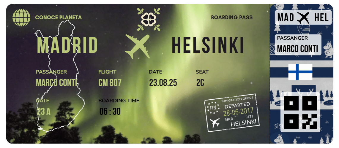 Boarding Pass con Diseño de Finlandia - Conoce el Planeta