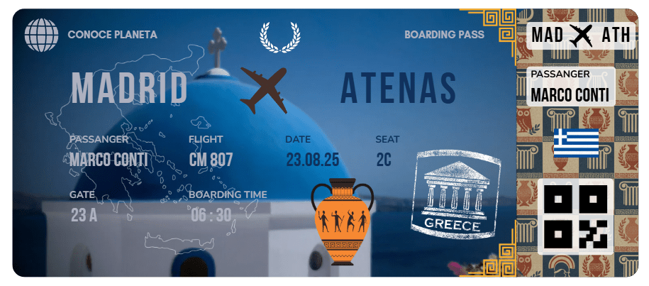 Boarding Pass con Diseño de Grecia - Conoce el Planeta