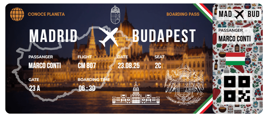 Boarding Pass con Diseño de Hungría - Conoce el Planeta