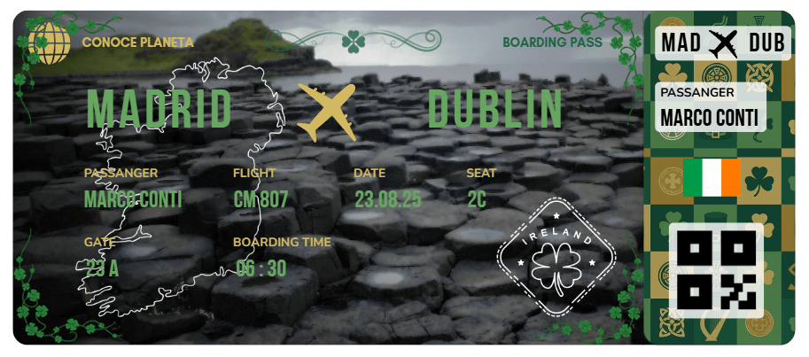 Boarding Pass con Diseño de Irlanda - Conoce el Planeta