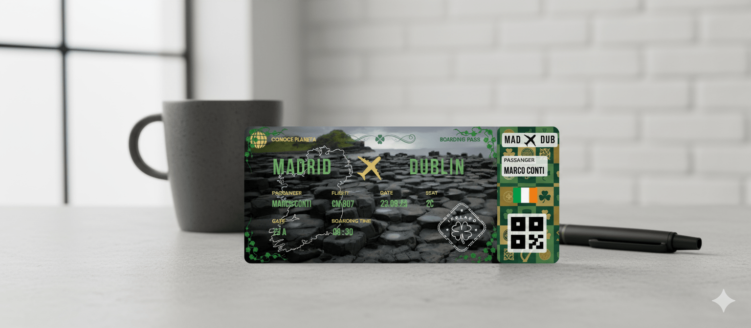 Boarding Pass con Diseño de Irlanda - Conoce el Planeta