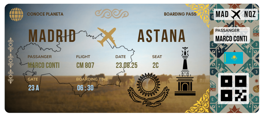 Boarding Pass con Diseño de Kazajistán - Conoce el Planeta