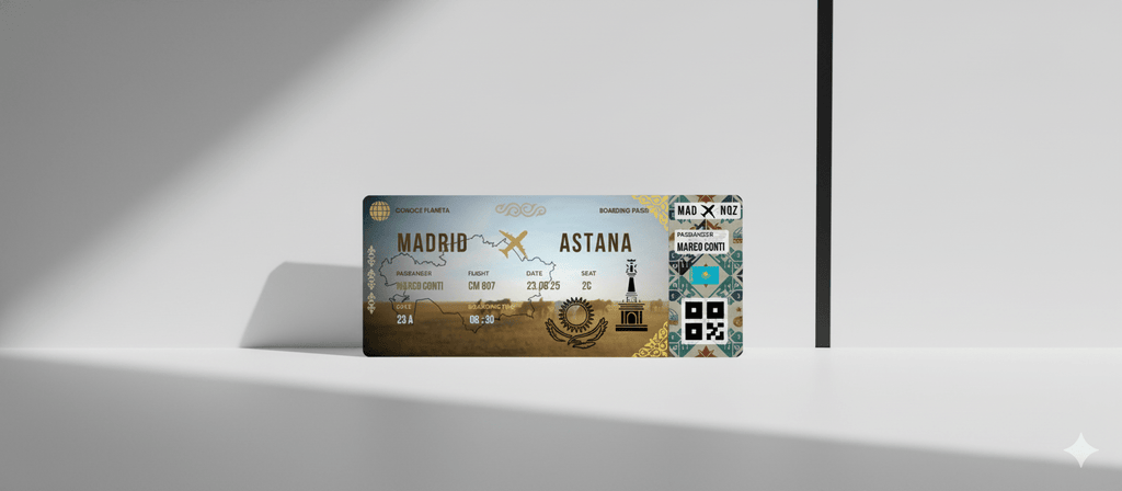 Boarding Pass con Diseño de Kazajistán - Conoce el Planeta