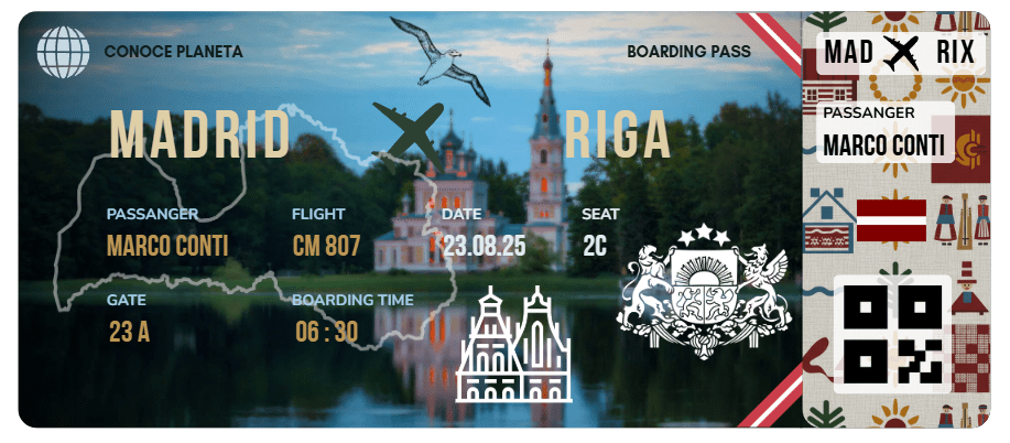 Boarding Pass con Diseño de Letonia - Conoce el Planeta