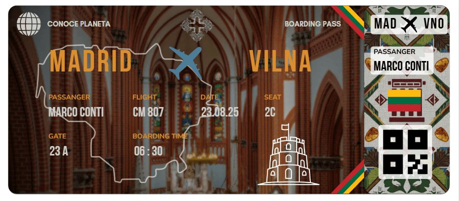 Boarding Pass con Diseño de Lituania - Conoce el Planeta