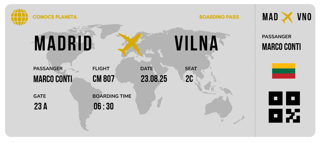 Boarding Pass con Diseño de Lituania - Conoce el Planeta