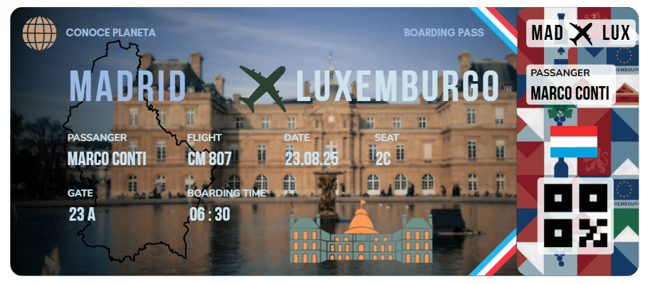Boarding Pass con Diseño de Luxemburgo - Conoce el Planeta
