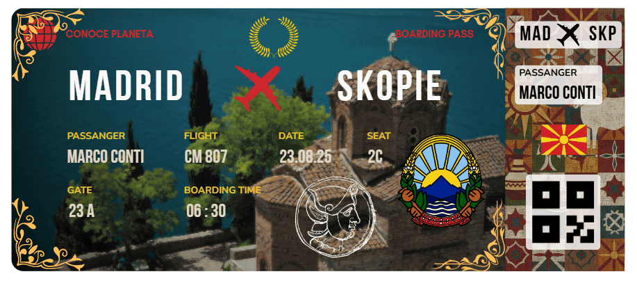Boarding Pass con Diseño de Macedonia del Norte - Conoce el Planeta