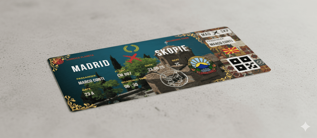 Boarding Pass con Diseño de Macedonia del Norte - Conoce el Planeta