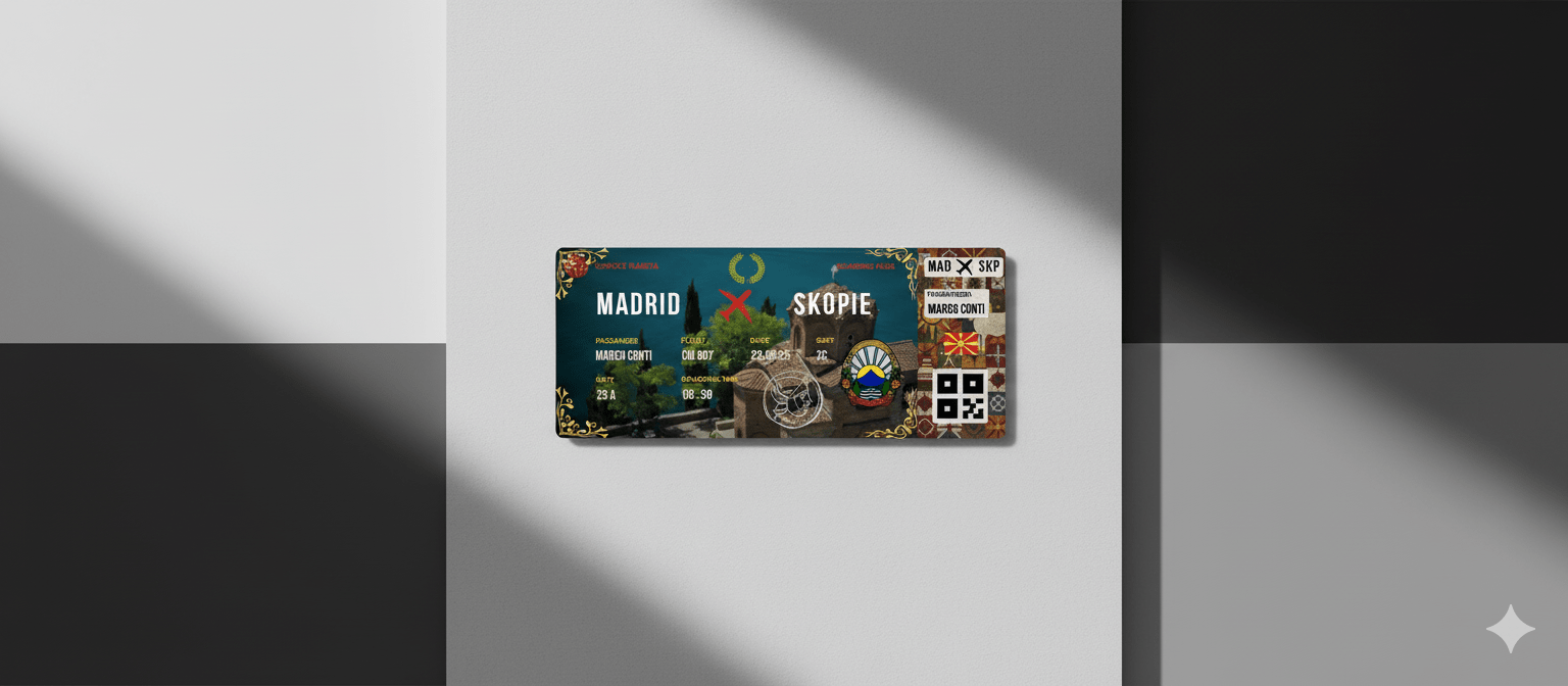 Boarding Pass con Diseño de Macedonia del Norte - Conoce el Planeta