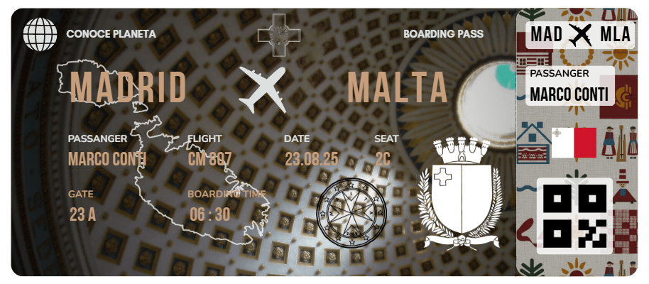 Boarding Pass con Diseño de Malta - Conoce el Planeta