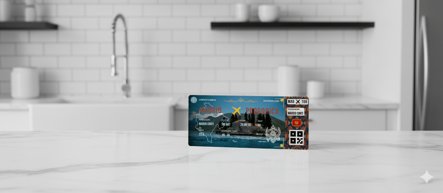 Boarding Pass con Diseño de Montenegro - Conoce el Planeta