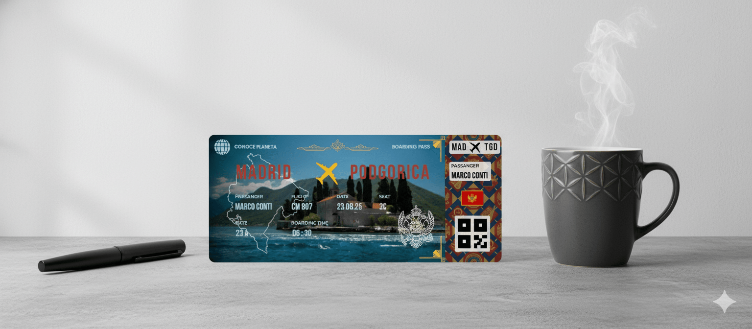 Boarding Pass con Diseño de Montenegro - Conoce el Planeta