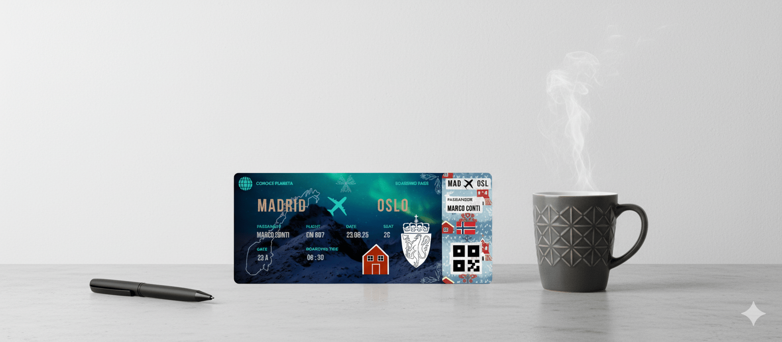 Boarding Pass con Diseño de Noruega - Conoce el Planeta
