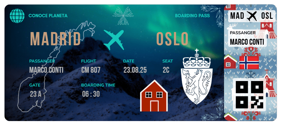 Boarding Pass con Diseño de Noruega - Conoce el Planeta