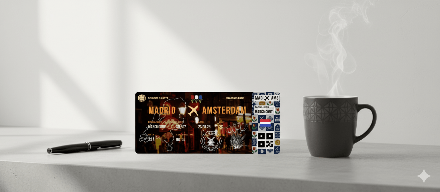 Boarding Pass con Diseño de Países Bajos - Conoce el Planeta