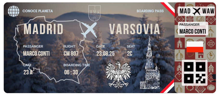 Boarding Pass con Diseño de Polonia - Conoce el Planeta