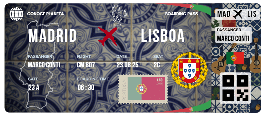 Boarding Pass con Diseño de Portugal - Conoce el Planeta
