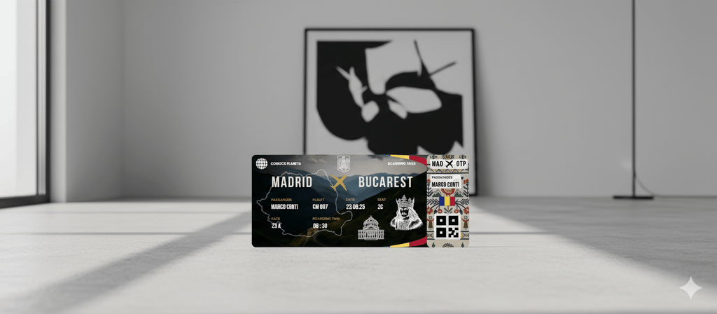 Boarding Pass con Diseño de Rumanía - Conoce el Planeta