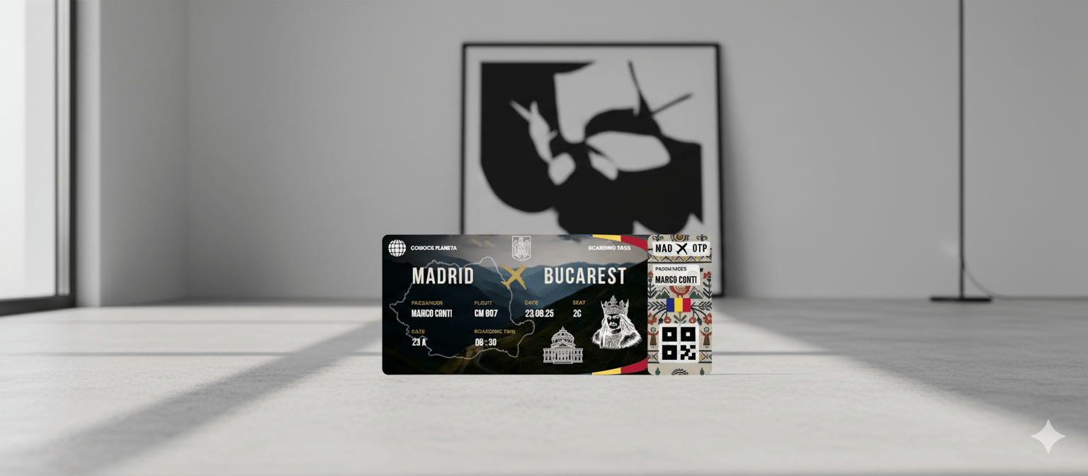 Boarding Pass con Diseño de Rumanía - Conoce el Planeta