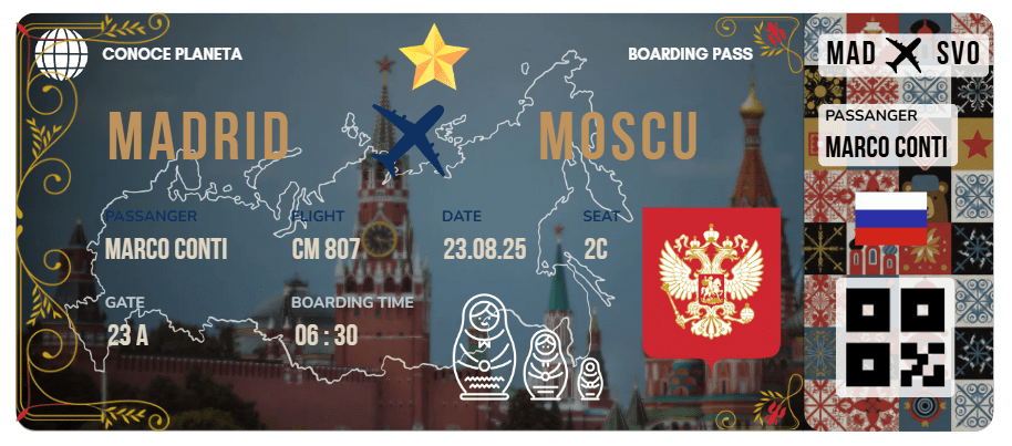 Boarding Pass con Diseño de Rusia - Conoce el Planeta