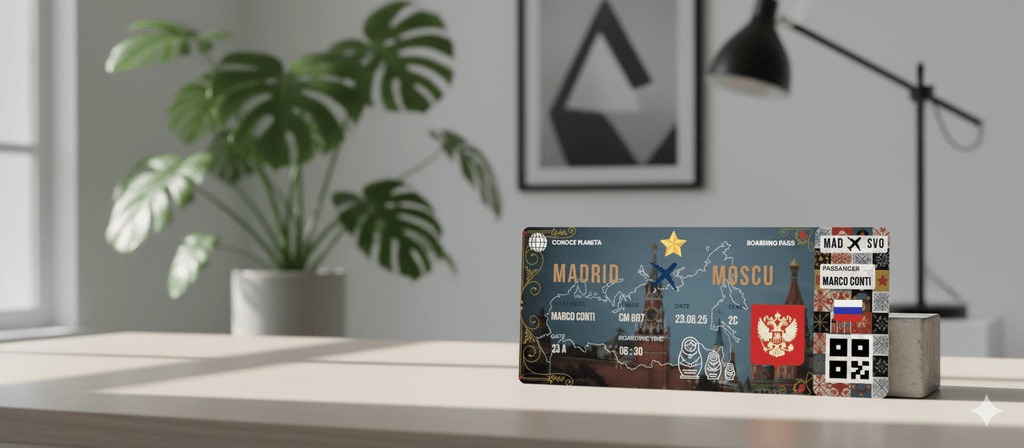 Boarding Pass con Diseño de Rusia - Conoce el Planeta