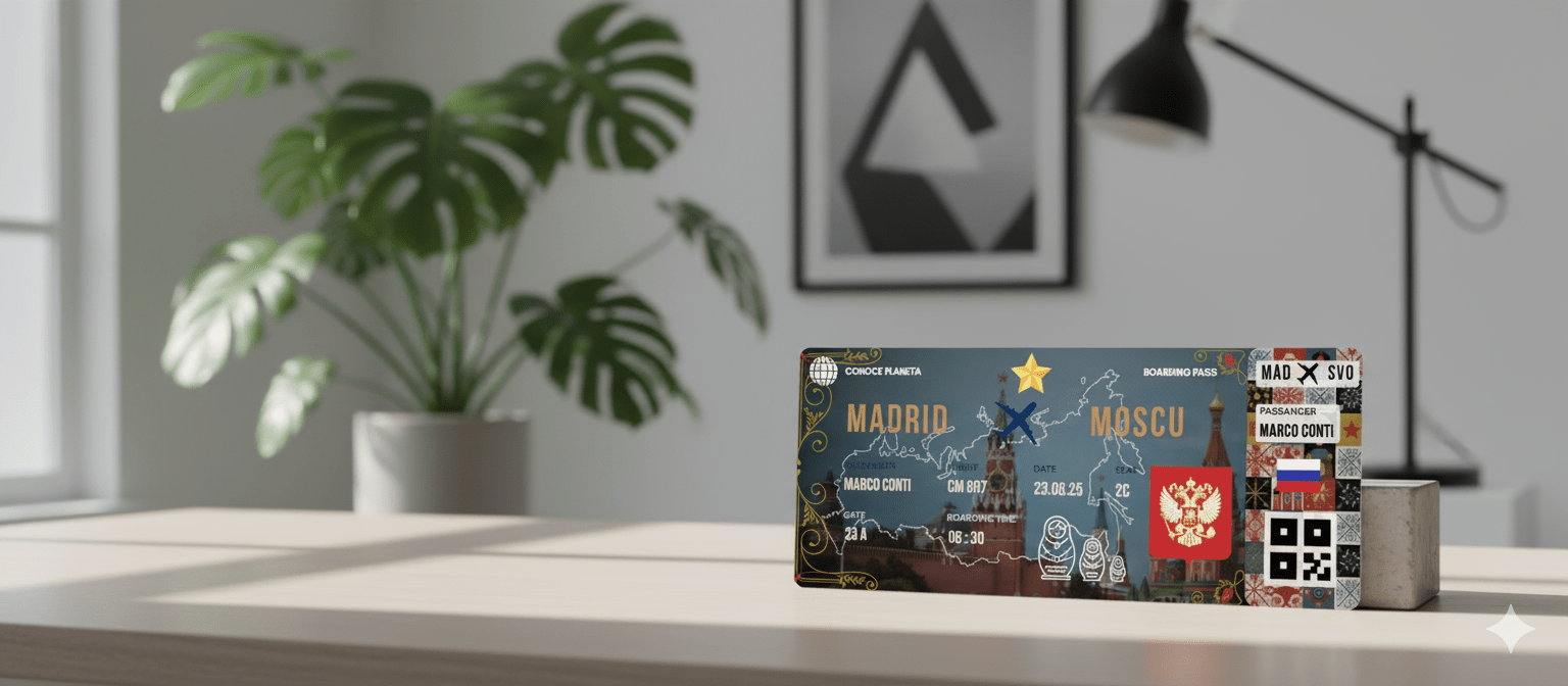 Boarding Pass con Diseño de Rusia - Conoce el Planeta