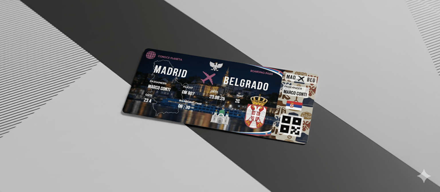 Boarding Pass con Diseño de Serbia - Conoce el Planeta
