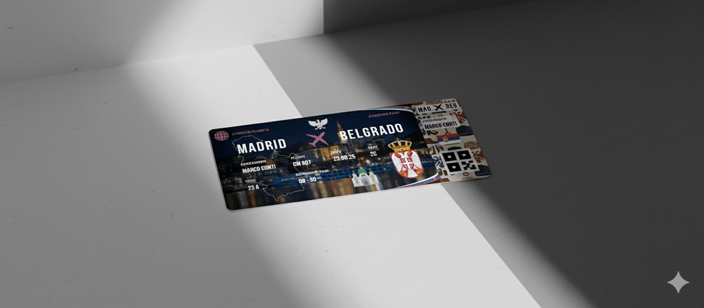 Boarding Pass con Diseño de Serbia - Conoce el Planeta