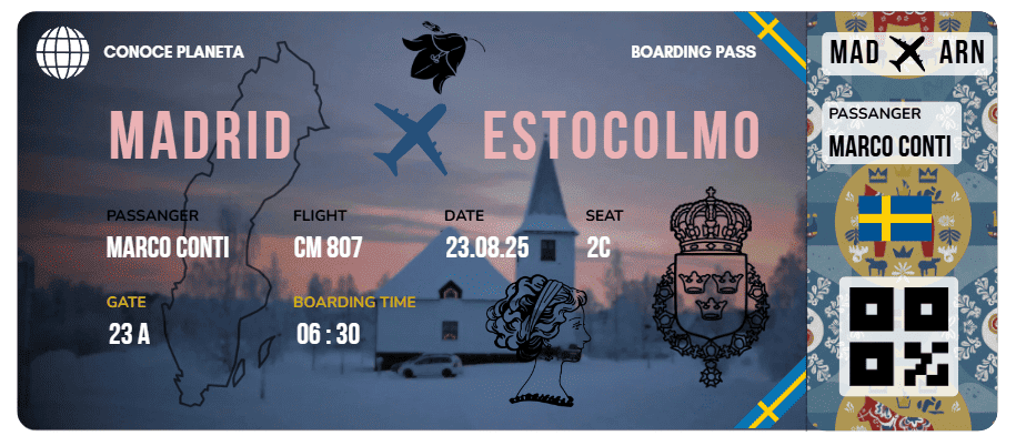 Boarding Pass con Diseño de Suecia - Conoce el Planeta