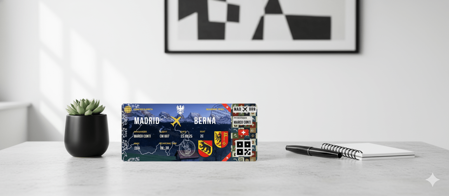 Boarding Pass con Diseño de Suiza - Conoce el Planeta