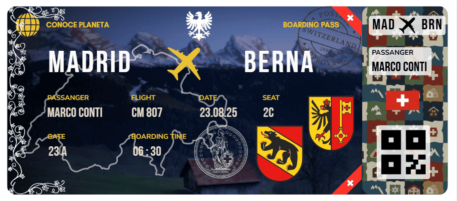 Boarding Pass con Diseño de Suiza - Conoce el Planeta