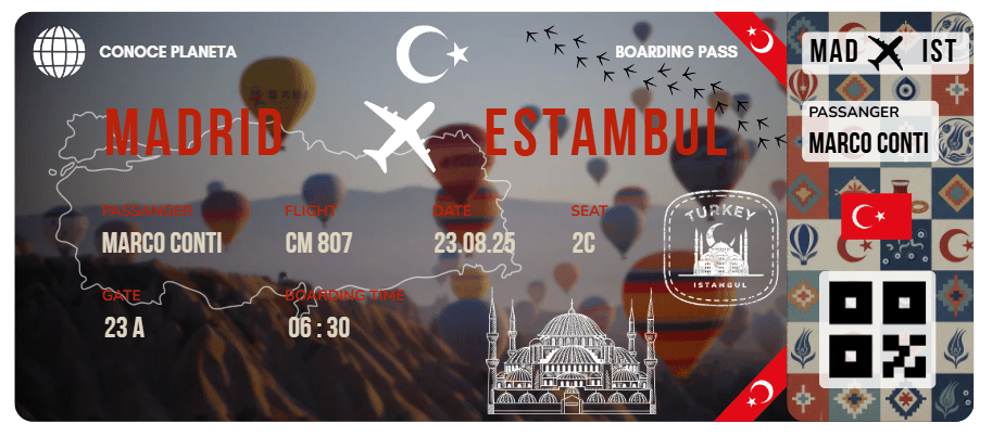 Boarding Pass con Diseño de Turquía - Conoce el Planeta