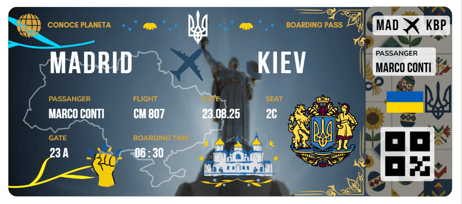 Boarding Pass con Diseño de Ucrania - Conoce el Planeta